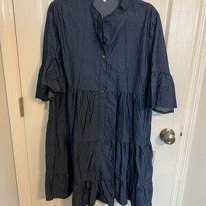 NWOT - Blue Denim Tiered Button Front Dress with ruffled sleeves